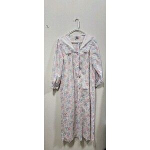 MSL Vintage Longsleeve Maxi Robe Floral HousebDress Mumu Housecoat Modest Sz  L